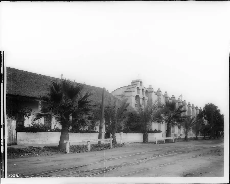 South side of Mission San Gabriel, historic photo