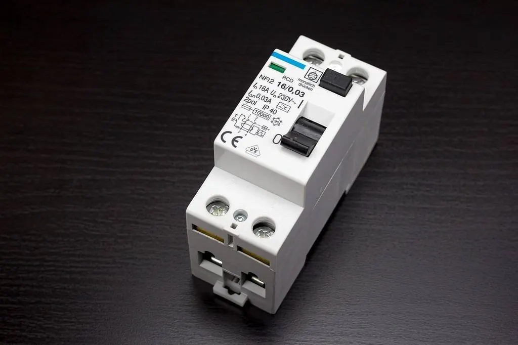 Residual current device with its test button, similar in job to a GFCI